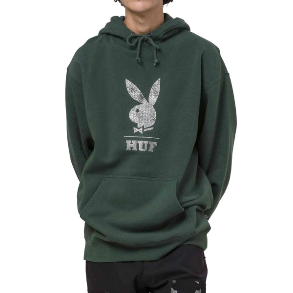 HUF X PLAYBOY RHINESTONE PULLOVER HOODIE Forest green voorkant sweater Revert95.com