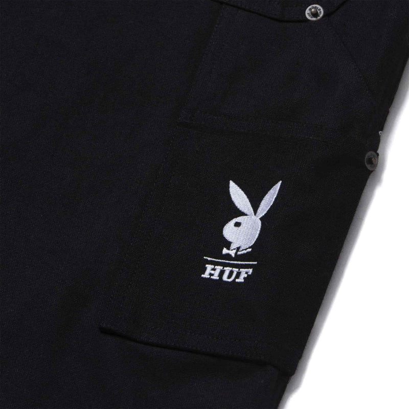 HUF X PLAYBOY VVS DOUBLE KNEE PANT zwart playboy bunny close-up relaxed fit normal waist broek Revert95.com