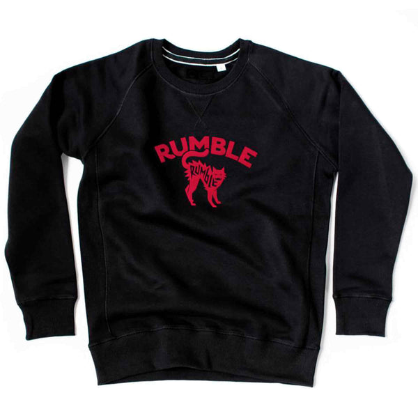 Rumble speedshop Rumble Red Cat Black varsity Sweatshirt voorkant Revert95.com