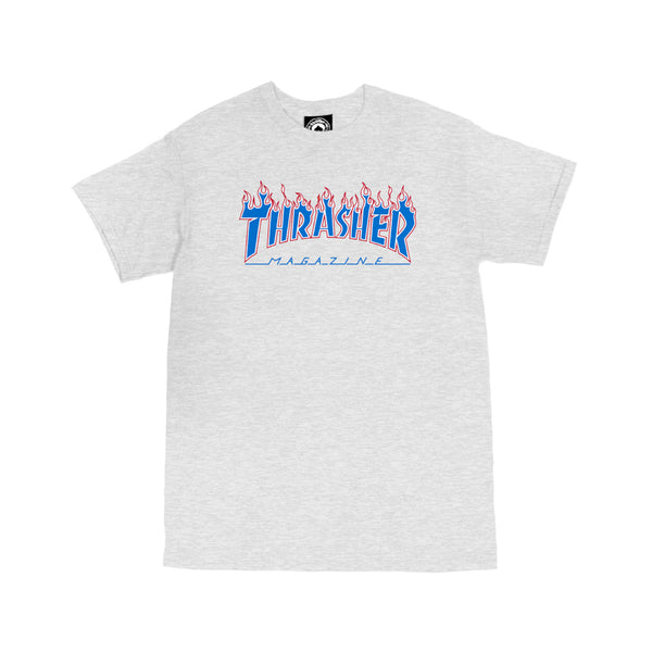 Thrasher Flame T-shirt Ash Grey en Galapagos Blue